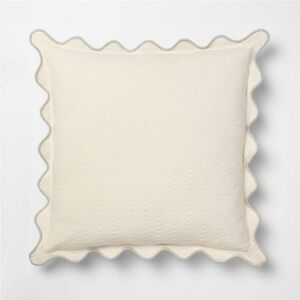 Studio McGee Square Herringbone w/ Scalloped Edge Pillow Green-Threshold